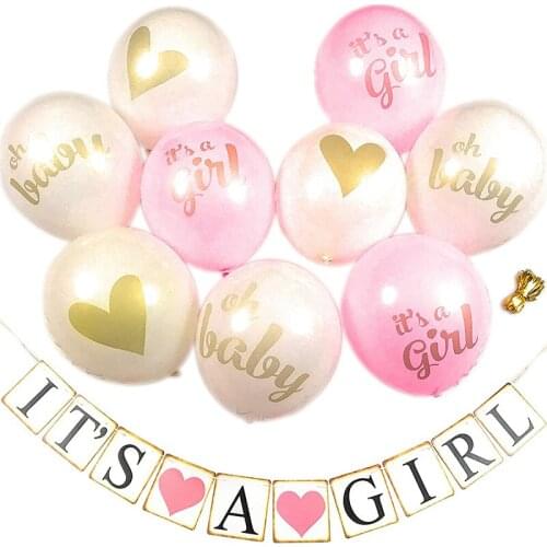 Baby Birthday Party Decorative Balloon Set its a Girl Oh baby printed Latex Balloon + Banner for Baby Shower Backdrops DIY