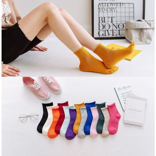 5Pairs/Lot Spring/Winter Women Socks Candy Colors Crimping Cutton Japanese Style Pile Solid Cute EU34-40 Slouch Socks Women