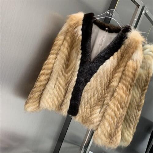 New Brand Winter Natural Silver Fox Fur Coat Real Mink Fur Collar Womens Fox Jackets