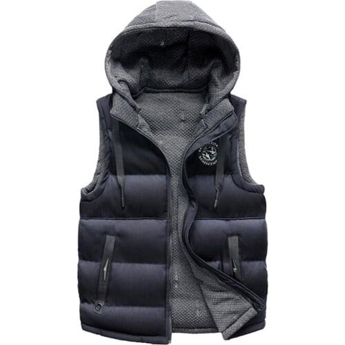 New Mens Clothing Down Cotton Vest Fall Winter Dress Casual Hooded Vest Jacket Warm Double-sided Wear Chalecos