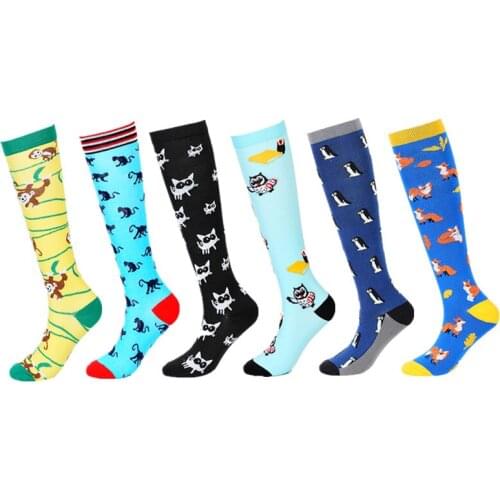 New Compression Socks Men Women Nurse Socks Cat Dog Animal Pattern Golf Tube Unisex Outdoor Cycling Long Pressure Stockings High