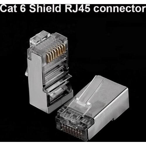 OULLX Cat6 RJ45 Plug Ethernet Cable Connector Male Network 8P8C 8Pin RJ 45 stp Shielded Terminals Cat 6 Gold Plated
