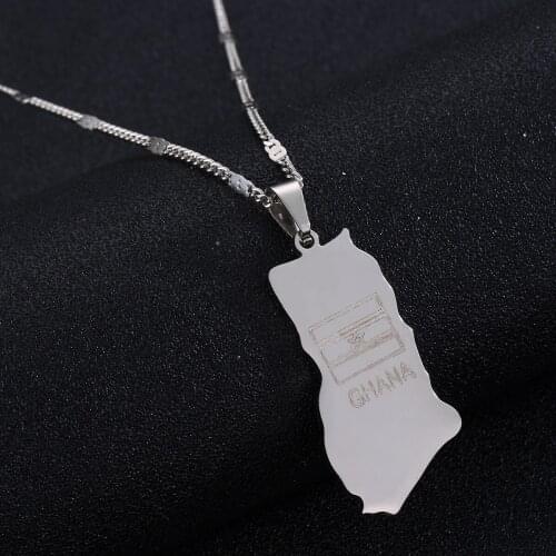 Stainless Steel Ghana Map Pendant Necklaces Trendy Ghanaian Map Chian Jewelry