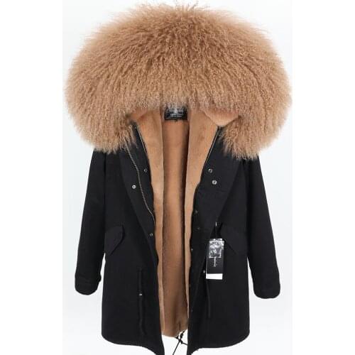Fashion winter wear keep warm womens clothing Oversized Lamb fur collar Parker Plus velvet Thicken Loose coat coat