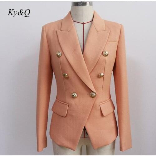 Brand Design Double-breasted Lion Head Buckle Slim Sexy Chic Fashion Suit Jacket Orange Pink Coat 2020 New Runway Vestidos