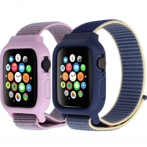 Braided Silicone Velcro Band + Case For Apple Watch Band 44mm 40mm 38mm 42mm Nylon Bracelet Strap for iWatch 6 SE 5 4 3 2 1