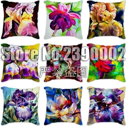 Cushion German iris Cushion Cover Polyester Throw Pillowcase Sofa Home Decorative Watercolor Flowers Pillow Covers 45*45cm