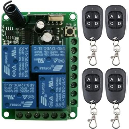 DC12V 24V 4 Gangs Relay Module 433MHz Receiver Wireless Remote Control Switch Motor Controller for Anti-theft alarm