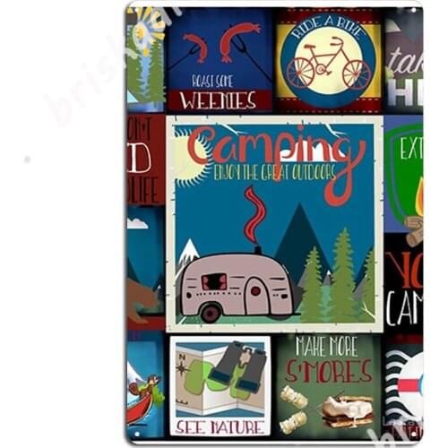 Retro Camping Badges Pattern Metal Signs pub Home Funny Painting Décor Tin sign Posters