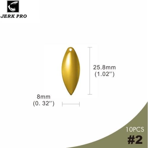 JERK PRO 10PCS Size 2 Gold Plating Smooth Steel Willow leaf Spinner Blades Spinnerbait Part Fishing Lures Angler’s Tackle Craft