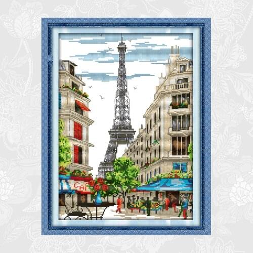 Cross Stitch Patterns Paris Street Scene 14CT Counted 11CT Printed Canvas Chinese Cross Stitch Kits DIY Embroidery Needlework