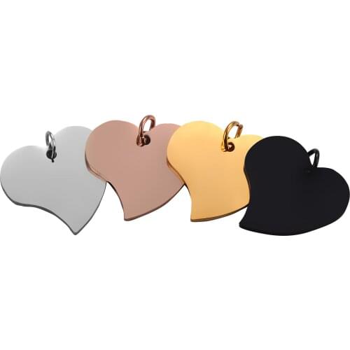 5Pcs Wholesale Heart Stainless Steel Stamping Dog Tags Pendant Necklace Jewelry Findings