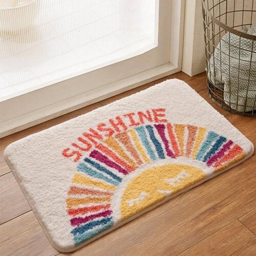 Sunshine Bathroom Mat Nordic Fluffy Carpet Area Rug Bath Room Floor Floral Absorbent Anti Slip Pad Bathmat Doormat Home Decor