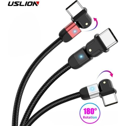 USLION USB Cable 3A Fast Charging Type C for Samsung S10 L 180 Degree USB C Charging Cord for Huawei Xiaomi Phone Data Cable