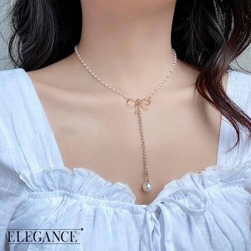 Pearl Bowknot Necklace Fashion Temperament New Trend Burst Clavicle Chain Girlfriend Gifts Personality Design Metal Necklace
