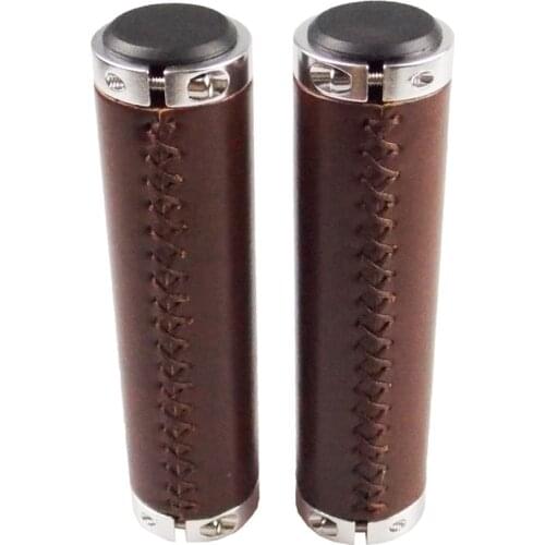 1 Pair Retro Bike Handlebar Grips Soft Pu Leather Mountain Bike Handle Cover Non-Slip Bicycle Cycling Accessories