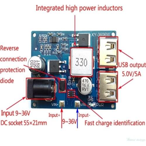 1PC DC-DC Step Down Power Supply Module 24V/12V To 5V 5A Converter Replace LM2596S