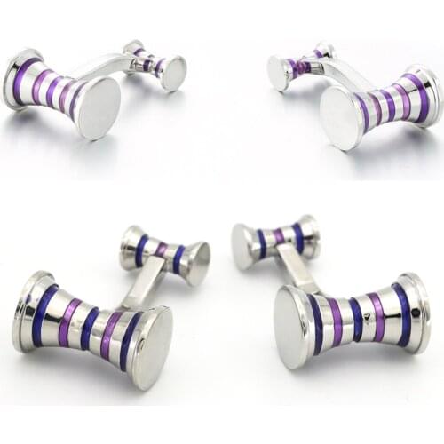10pairs/lot Special Cone Shape Cufflinks Enamel Purple Red Strip Cylinder Cuff Links Mens Jewelry Accessory Business Style