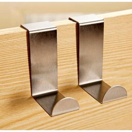 2pcs Silver Stainless Steel Door Hooks Kitchen Hat Clothes Pothook Hanging Hanger House Supplies