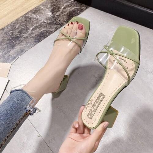 2020 Clear Heels Slippers Women Sandals Summer Shoes Woman Transparent High Pumps Wedding Jelly Buty Damskie Sexy Square Heels