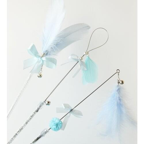 3pcs Cat Teaser Toy Faux Feather Bow Flexible Bell Kitten Teaser Wand Pet Training Toy Premium Plastic Pet Supplies 4 Colors