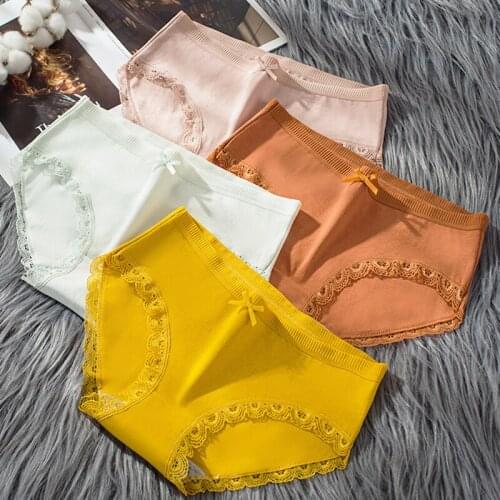 3pcs Comfortable Lace Cotton Panties Women Underwears Girls Sexy Low-Rise Underpants Lingerie Ladies Briefs with Bow XL