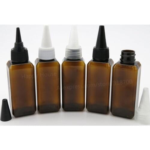 30 x 50ml Empty Amber Brown Square Lotion and Liquid Container 50cc PET Round White Black Cap Bottle Wholesale