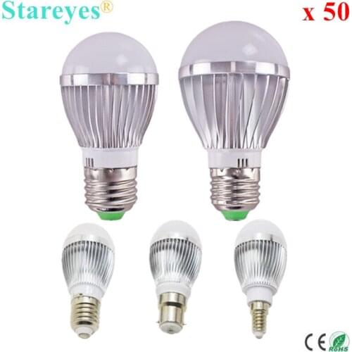 Free shipping 50 pcs Dimmable Bubble Ball Bulb AC 85-265V 5W 4W 3W E14 E27 B22 GU10 High power LED Globe lamp Bulb light