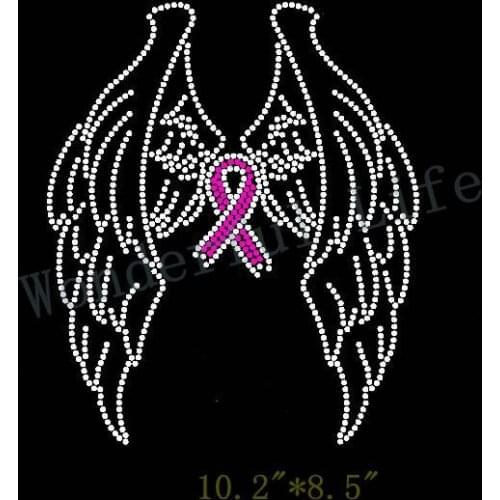 Free shipping Cancer Awareness Ribbon & Angel Wings Rhinestone File Rhinestone Transfer