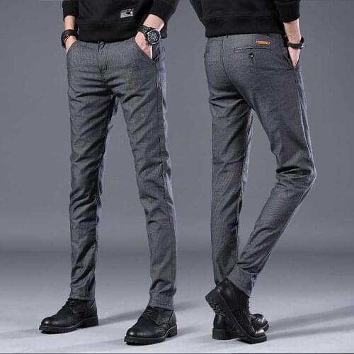 Casual Pants Men Straight Full Length Regular Slim Pencil Pants Spring Autumn Flat Mid Waist Mens Trousers