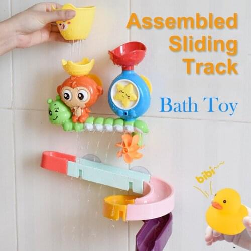 Baby Bath Toys DIY Wall Suction Cup Assembled Sliding Track Kids Play Water Games Baby Cartoon Monkey Classic Shower Bath Toy