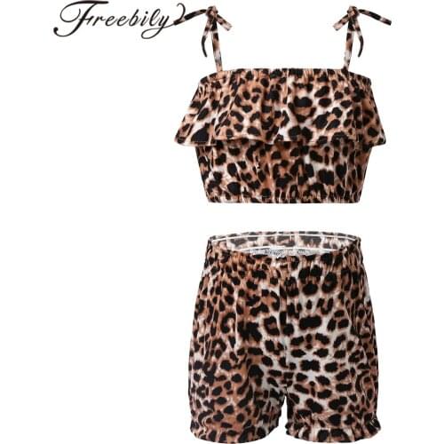 Kids Toddler Baby Girls Summer Clothes Outfits Leopard Halter Sleeveless Crop Top + Shorts 2Pcs Childrens Swimsuits Daily Wear