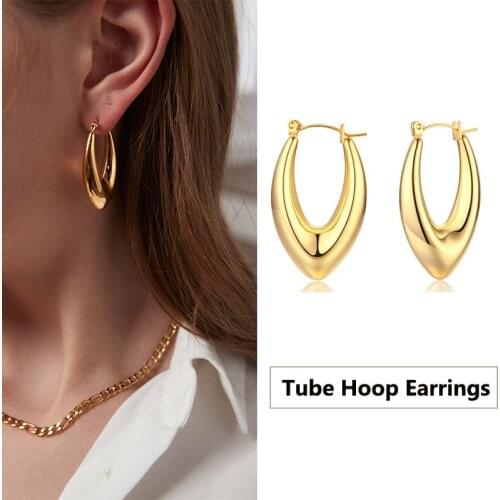 Elegant V Shape Tube Hoop Earrings for Women Girls Huggie Earrings Wholesale Chunky Hoops Jewelry