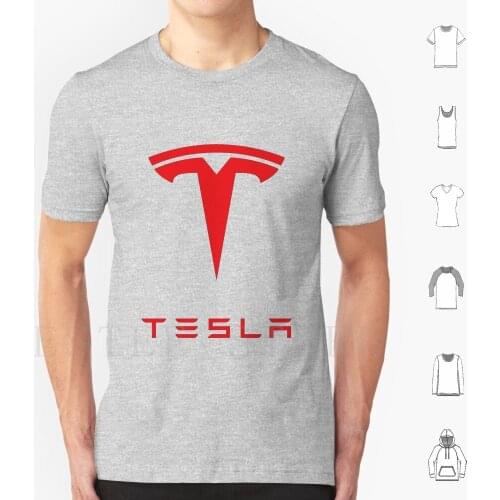 Red Tesla Logo T Shirt Print Cotton Tesla Elon Musk P90D Free Original Real Real Tesla Real Tesla Cheap High Quality