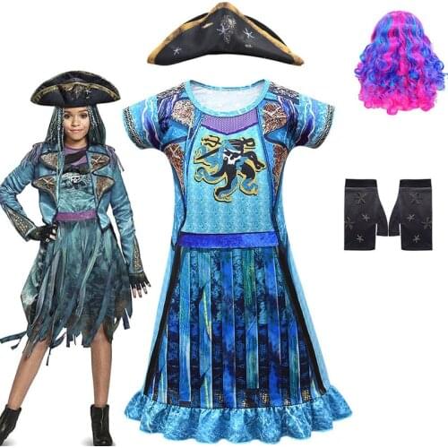 Hot Descendants 3 Cosplay Uma Ursula Girls pirate costume Mal Bertha Maleficent curls Halloween Carnival Makeup Party Costume