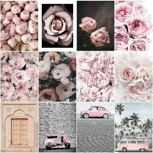 Oil Painting By Numbers Pink Landscape On Canvas With Frame Hand Painted Drawing Paints For Adults Coloring By Number Decoration