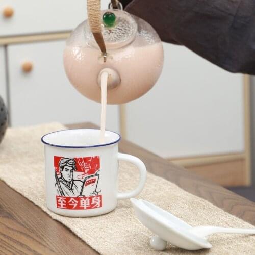 Ceramic Chairman Maos Quotes Mug Water Glass Tea Cup Creative Coffee Cup with Cover Spoon Cup Nordic Style Household New Trend