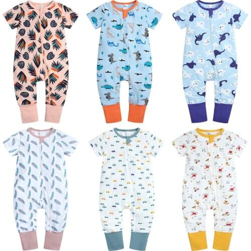 Summer Newborn Baby Girl Boy Cartoon Dinosaur Tree Leaf Romper Onesie Short Sleeve Jumpsuit Kid Clothes 0-6M-9M-12M-24M-36M