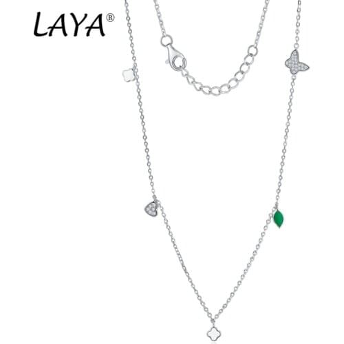 Laya Silver Butterfly Necklace For Women 925 Sterling Silver High Quality Zirconium Fine Jewelry Clover Heart Leaf White Enamel