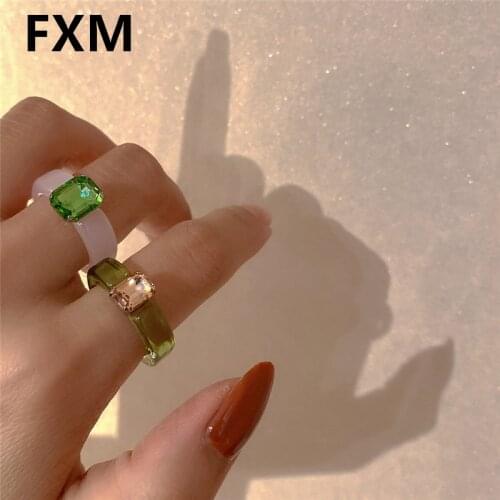 FXM 2021 Fashion New Aesthetic Colorful Transparent Resin Acrylic Crystal Korean Rings for Women Trendy Jewelry Dropshipping