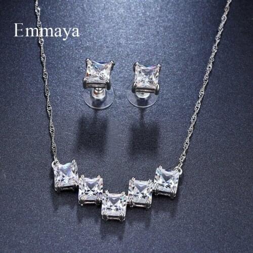 Emmaya Brand Luxury AAA Cubic Zircon Adjustable Geometic Crystal Earrings Necklace Set For Women Popular Bride Jewelry Gift