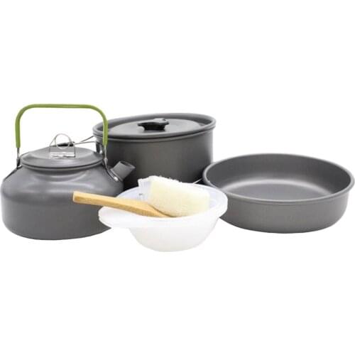 2-3 People Outdoor Cookware Set Cooking Utensils with Foldable Handles Camping Picnic Cooking Pan Pot Set