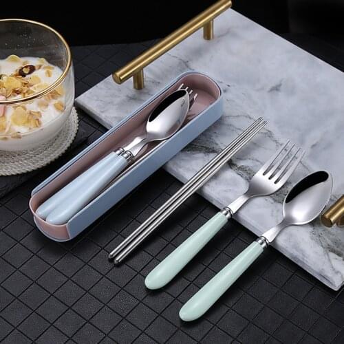 410 Premium Quality Picnic Dinnerware Camping Travel Flatware Stainless Steel Portable Cutlery Set With Case Student Tableware