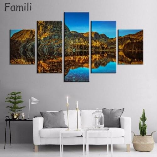 Wall Art Poster Modern Home Decor Living Room 5 Pieces Northern Lights Over Snow Mountain Norway Landscape Canvas Painting UnFra