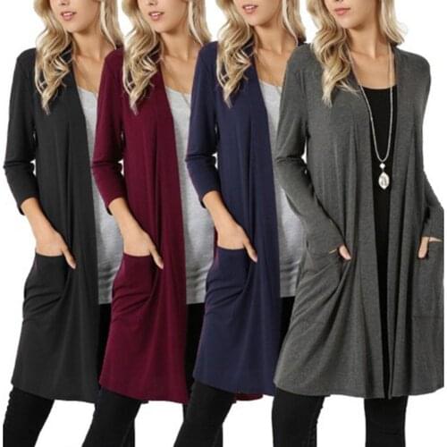 Plus Size Solid Color Women Loose Knitted Cardigan Long Sleeve Sweater Coat