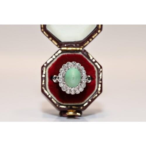 Vintage 8k Gold Original Natural Diamond And Turquoise Stone Decorated Pretty Strong Ring