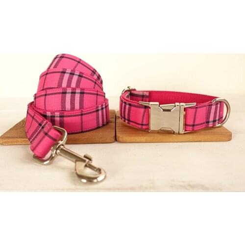Dog Collar and Leash Set with Bow Tie Pretty Red Plaid Big and Small Dog&Cat Collar and Dog Leash Pet Accessories