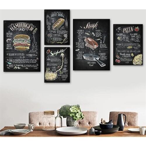 Delicate Cooking Signs Poster Hot Dog Hamburger Canvas Prints Kitchen Wall Art Painting Retro Posters Picture Restaurant Decor