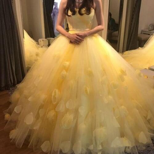Princess Quinceanera Dresses Yellow Vestidos De Quinceanera Sweet 15 Years Old Dress Strapless Floral Prom Dresses Plus Size