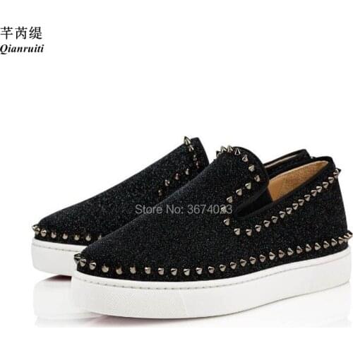 Qianruiti Men Party Sneakers Galaxy Bling Loafers Mens Flat Shoes Slip-on Spiked Studs Sneakers Rubble Sole Shoes Men